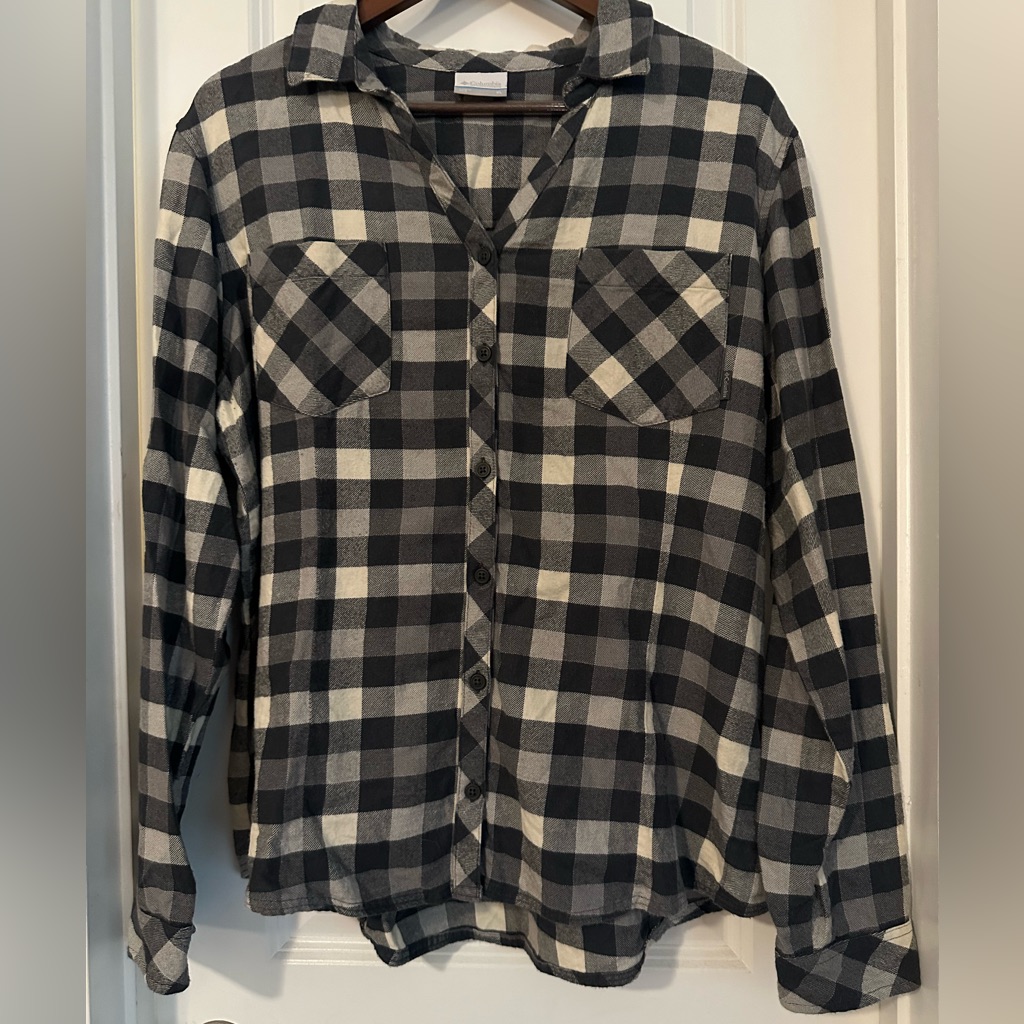 Charcoal Gray And White Plaid Columbia Flannel